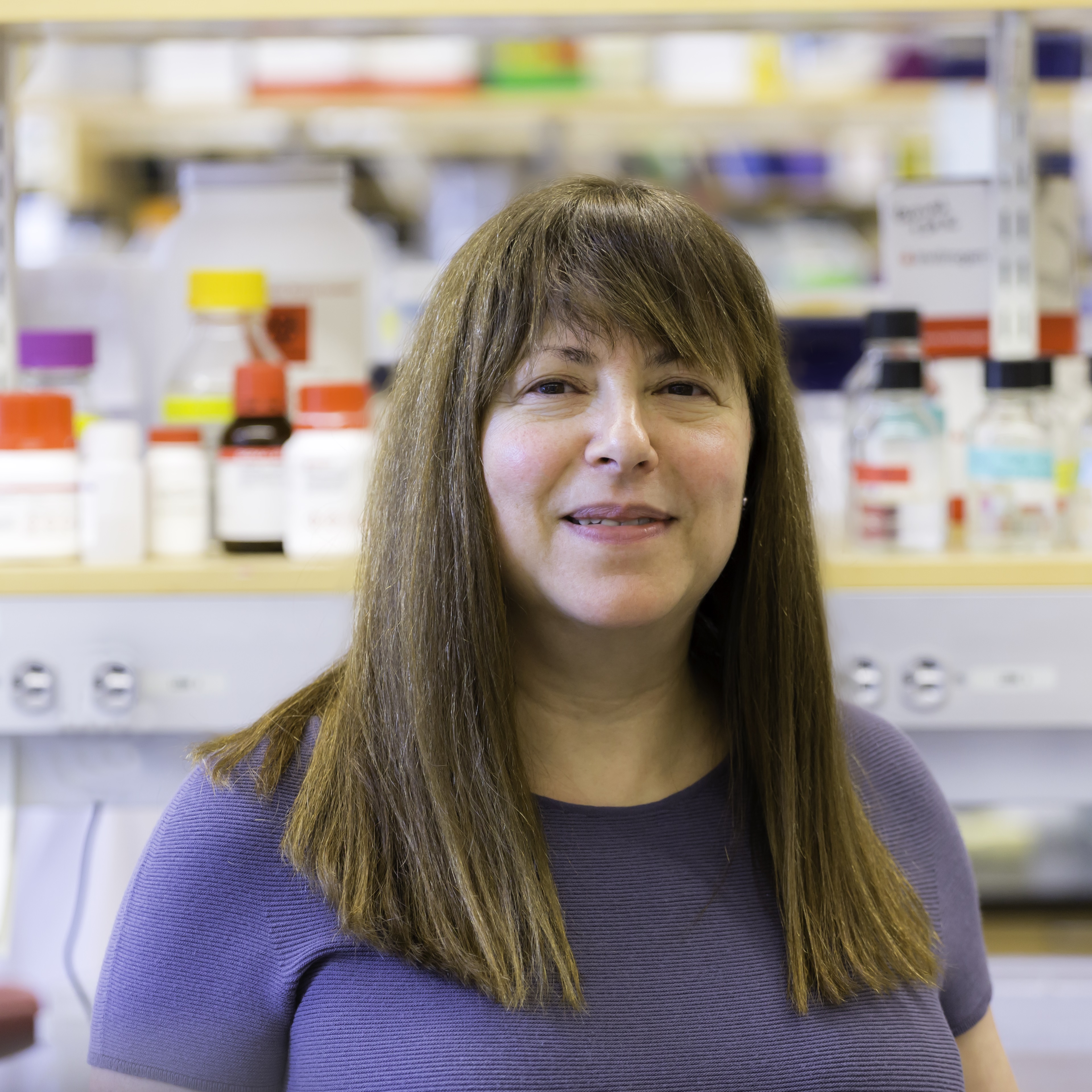 A portrait of Elly Nedivi in a lab setting